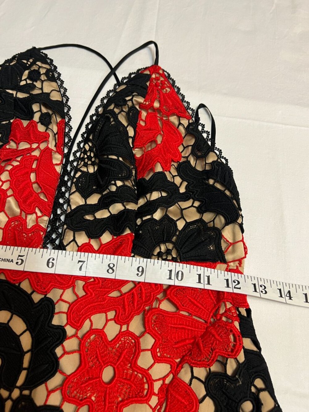 Michael Costello x Revolve Red Black Lace Maxi Dress Slit Slip XS - Picture 7 of 10